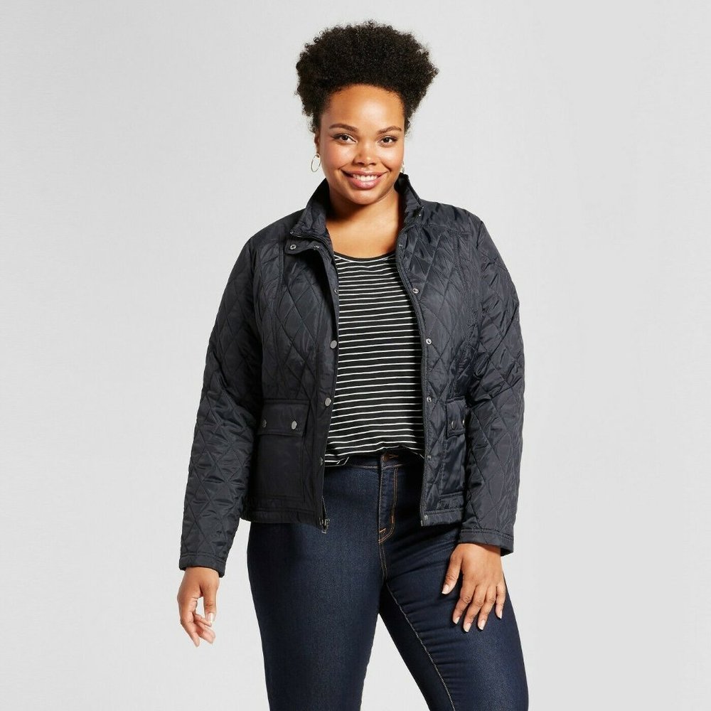 Ava & Viv - Quilted Moto Jacket Black Fitted Coat